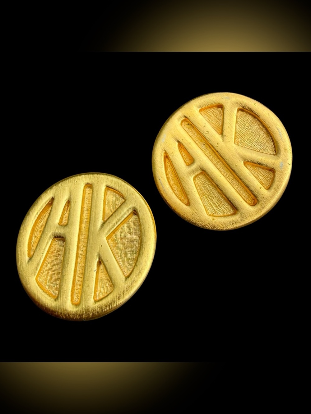 VTG Signature Anne Klein Earrings Brushed Gold Tone AK Logo Statement Clip On
